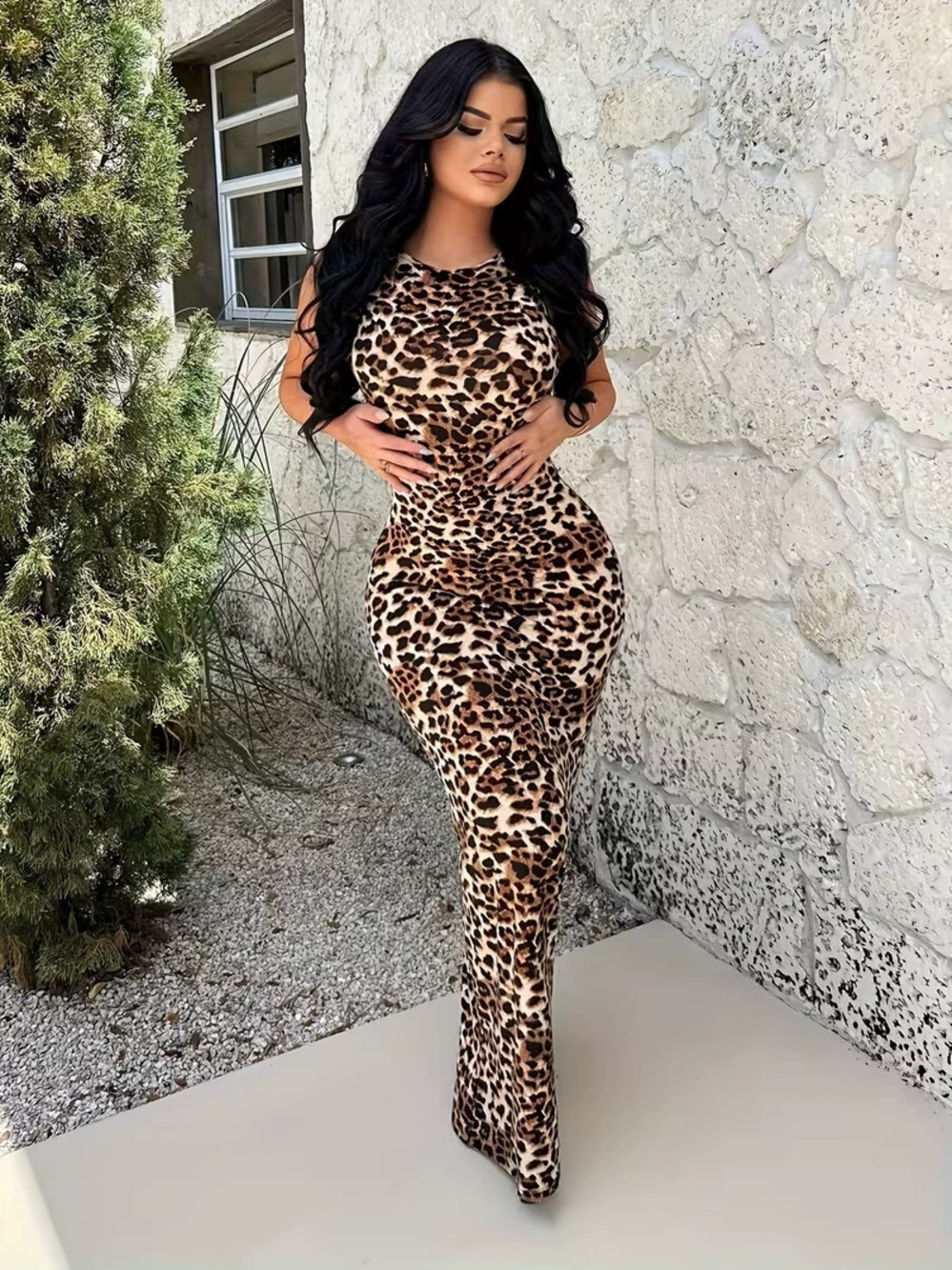 ZARA Summer Leopard Print Backless Bodycon Sleeveless Dress